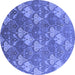 Round Machine Washable Oriental Blue Industrial Rug, wshurb599blu