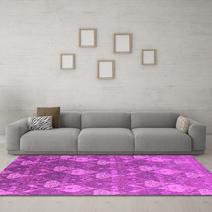 Machine Washable Oriental Pink Industrial Rug in a Living Room, wshurb599pnk