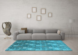 Machine Washable Oriental Light Blue Industrial Rug in a Living Room, wshurb599lblu