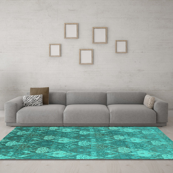 Machine Washable Oriental Turquoise Industrial Area Rugs in a Living Room,, wshurb599turq