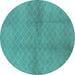 Round Machine Washable Solid Turquoise Modern Area Rugs, wshurb600turq