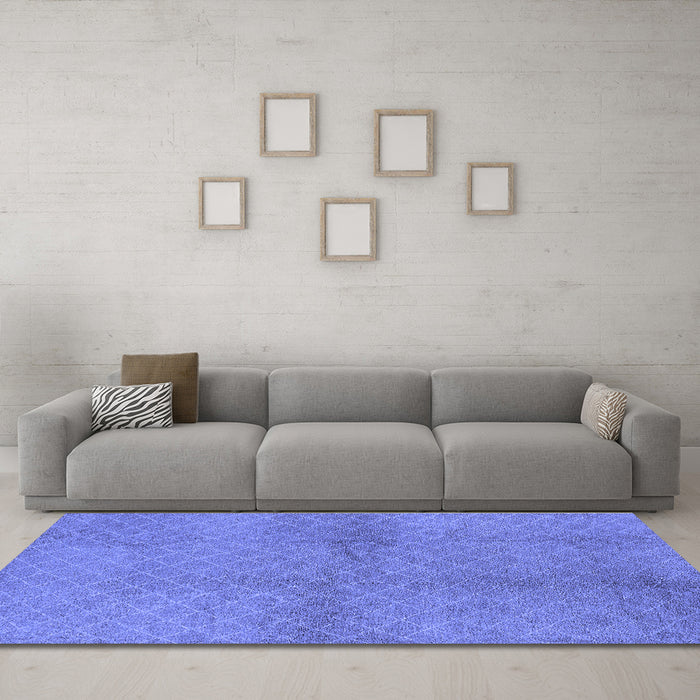 Machine Washable Solid Blue Modern Rug in a Living Room, wshurb600blu