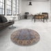 Round Mid-Century Modern Mauve Taupe Purple Oriental Rug in a Office, urb601