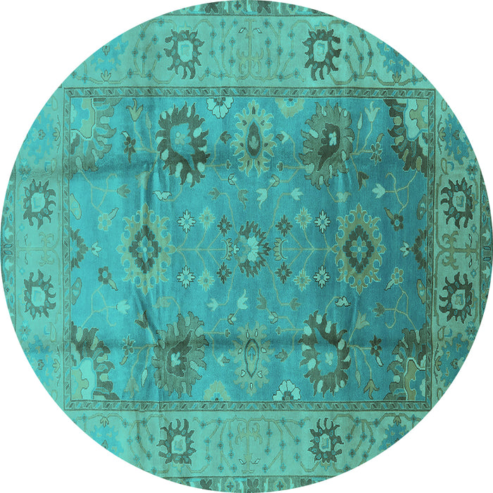 Round Machine Washable Oriental Turquoise Traditional Area Rugs, wshurb601turq