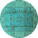 Round Machine Washable Oriental Turquoise Traditional Area Rugs, wshurb601turq