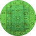 Round Machine Washable Oriental Green Traditional Area Rugs, wshurb601grn
