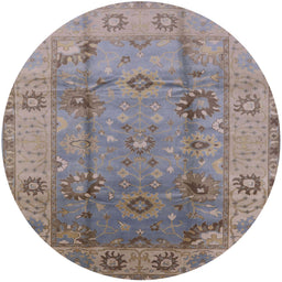 Round Mid-Century Modern Mauve Taupe Purple Oriental Rug, urb601
