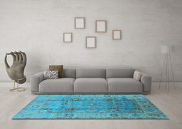 Machine Washable Oriental Light Blue Traditional Rug in a Living Room, wshurb601lblu