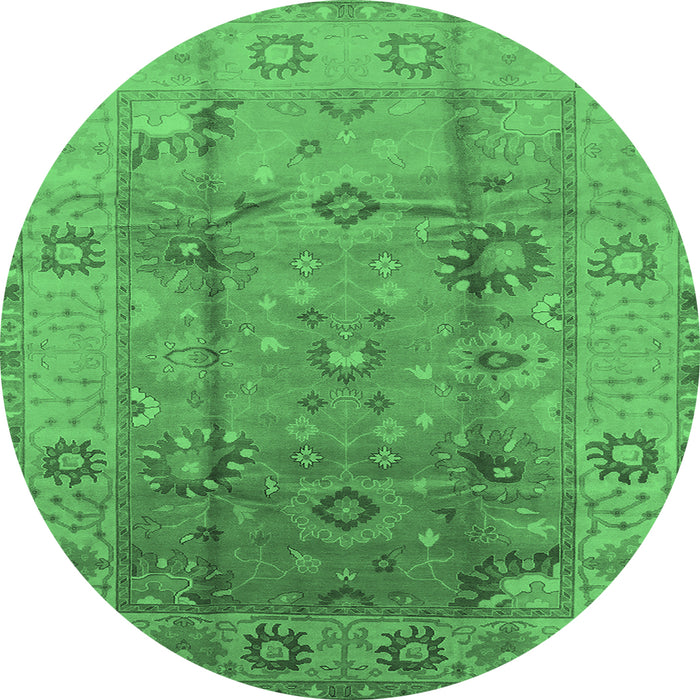 Round Machine Washable Oriental Emerald Green Traditional Area Rugs, wshurb601emgrn