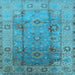 Square Machine Washable Oriental Light Blue Traditional Rug, wshurb601lblu