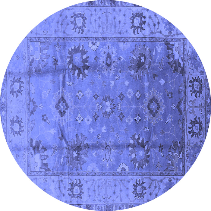 Round Machine Washable Oriental Blue Traditional Rug, wshurb601blu