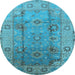 Round Oriental Light Blue Traditional Rug, urb601lblu