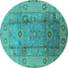 Round Oriental Turquoise Traditional Rug, urb601turq