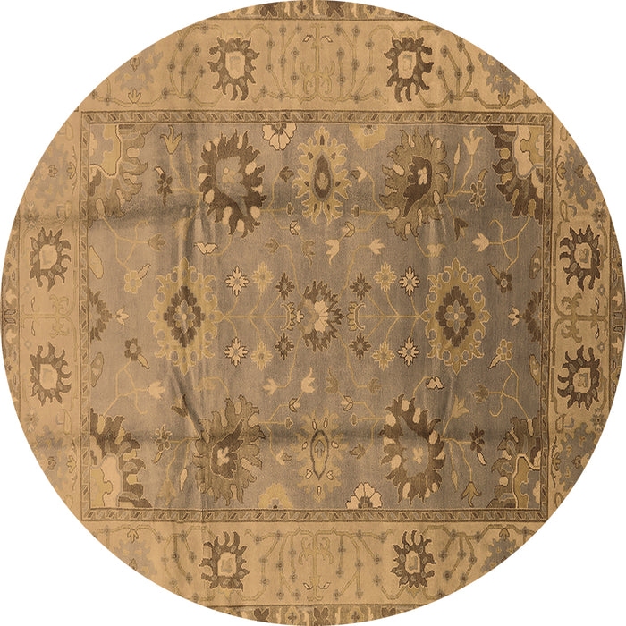 Round Oriental Brown Traditional Rug, urb601brn