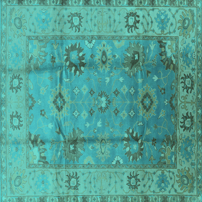 Square Machine Washable Oriental Turquoise Traditional Area Rugs, wshurb601turq