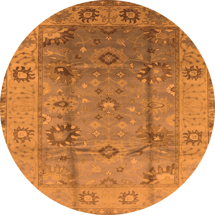 Round Machine Washable Oriental Orange Traditional Area Rugs, wshurb601org