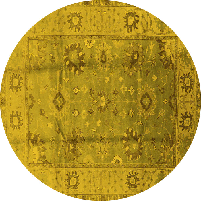 Round Machine Washable Oriental Yellow Traditional Rug, wshurb601yw