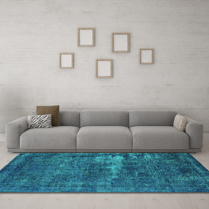 Machine Washable Persian Turquoise Bohemian Area Rugs in a Living Room,, wshurb602turq