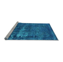 Sideview of Machine Washable Persian Light Blue Bohemian Rug, wshurb602lblu