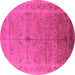 Round Machine Washable Oriental Pink Industrial Rug, wshurb603pnk
