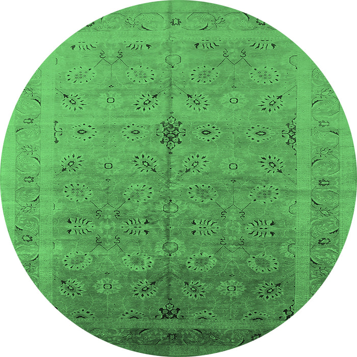 Round Machine Washable Oriental Emerald Green Industrial Area Rugs, wshurb603emgrn