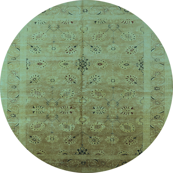 Round Machine Washable Oriental Light Blue Industrial Rug, wshurb603lblu