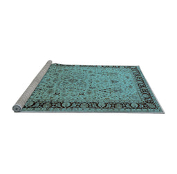 Sideview of Machine Washable Oriental Light Blue Traditional Rug, wshurb604lblu