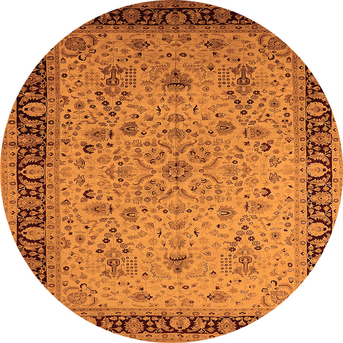 Round Oriental Orange Traditional Rug, urb604org