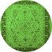 Round Machine Washable Oriental Green Traditional Area Rugs, wshurb604grn