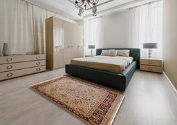 Mid-Century Modern Sienna Brown Oriental Rug in a Bedroom, urb604