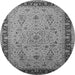 Round Machine Washable Oriental Gray Traditional Rug, wshurb604gry