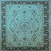 Square Machine Washable Oriental Light Blue Traditional Rug, wshurb604lblu