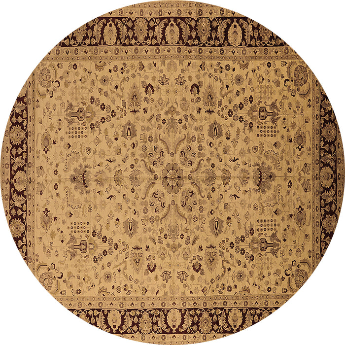 Round Machine Washable Oriental Brown Traditional Rug, wshurb604brn