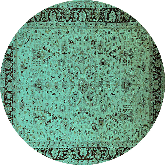 Round Machine Washable Oriental Turquoise Traditional Area Rugs, wshurb604turq