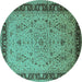 Round Machine Washable Oriental Turquoise Traditional Area Rugs, wshurb604turq