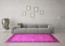 Machine Washable Oriental Pink Traditional Rug in a Living Room, wshurb604pnk