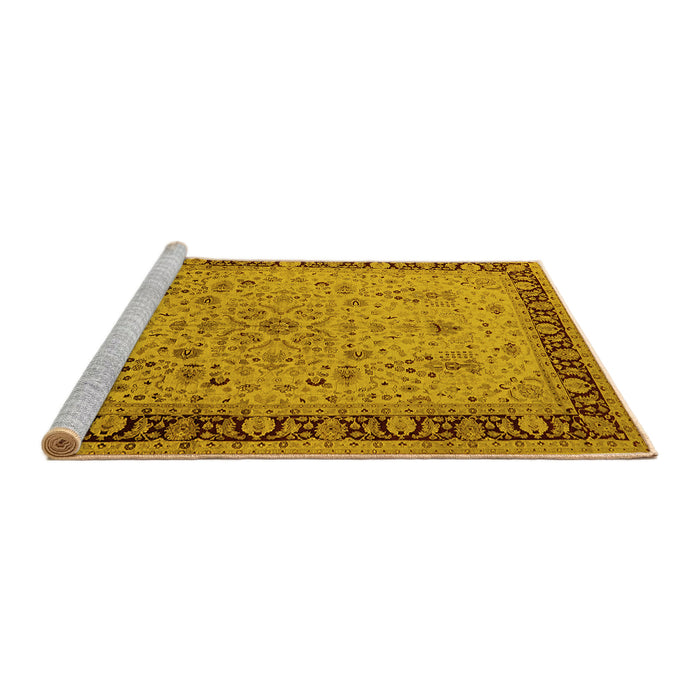 Sideview of Machine Washable Oriental Yellow Traditional Rug, wshurb604yw