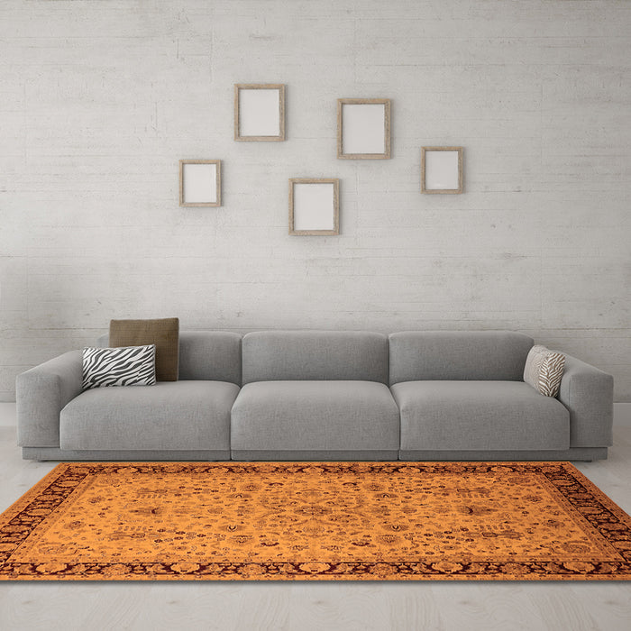 Machine Washable Oriental Orange Traditional Area Rugs in a Living Room, wshurb604org