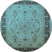 Round Machine Washable Oriental Light Blue Traditional Rug, wshurb604lblu