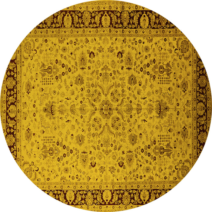 Round Machine Washable Oriental Yellow Traditional Rug, wshurb604yw