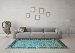 Machine Washable Oriental Light Blue Traditional Rug in a Living Room, wshurb604lblu