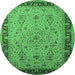 Round Machine Washable Oriental Emerald Green Traditional Area Rugs, wshurb604emgrn