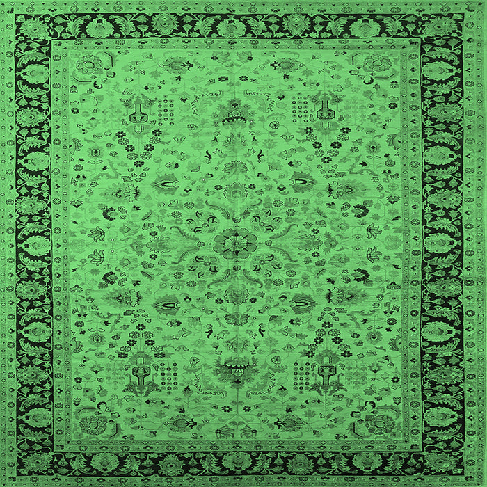 Square Machine Washable Oriental Emerald Green Traditional Area Rugs, wshurb604emgrn
