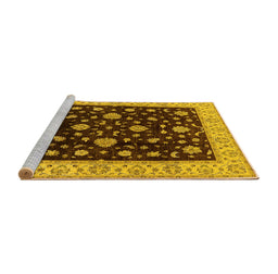 Sideview of Machine Washable Oriental Yellow Traditional Rug, wshurb605yw
