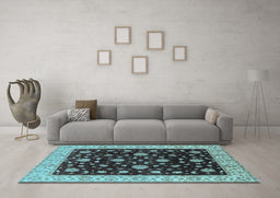 Machine Washable Oriental Light Blue Traditional Rug in a Living Room, wshurb605lblu