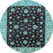 Round Machine Washable Oriental Light Blue Traditional Rug, wshurb605lblu