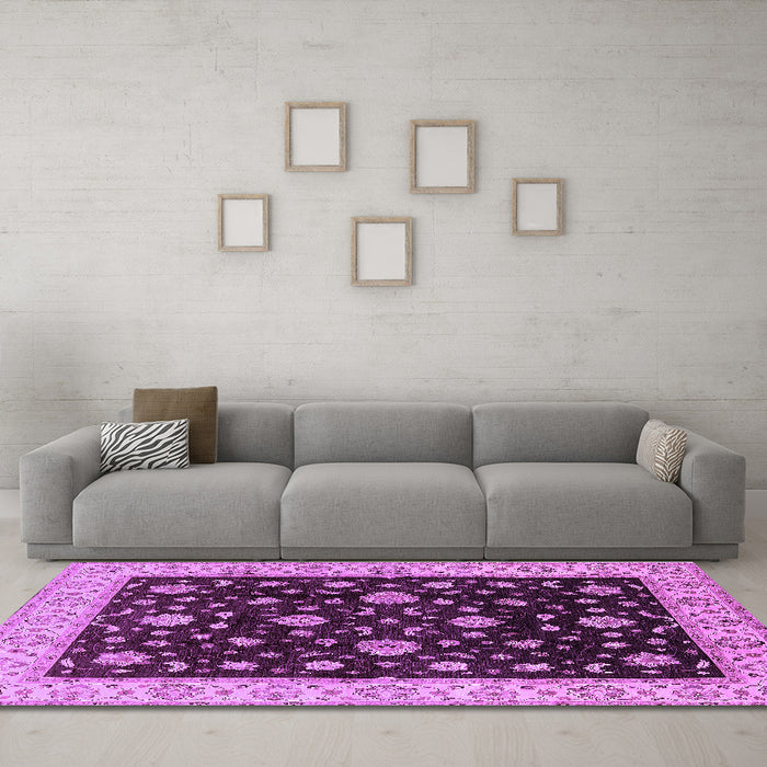 Machine Washable Oriental Purple Traditional Area Rugs in a Living Room, wshurb605pur