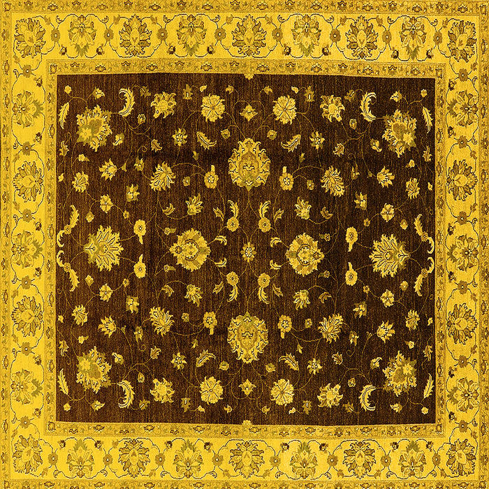Square Machine Washable Oriental Yellow Traditional Rug, wshurb605yw