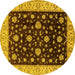 Round Machine Washable Oriental Yellow Traditional Rug, wshurb605yw