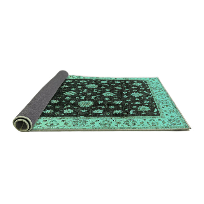 Sideview of Oriental Turquoise Traditional Rug, urb605turq